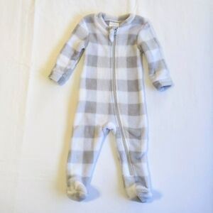 baby mode fluffy gingham fleece zipper footie sleeper pajamas 3-6 months baby